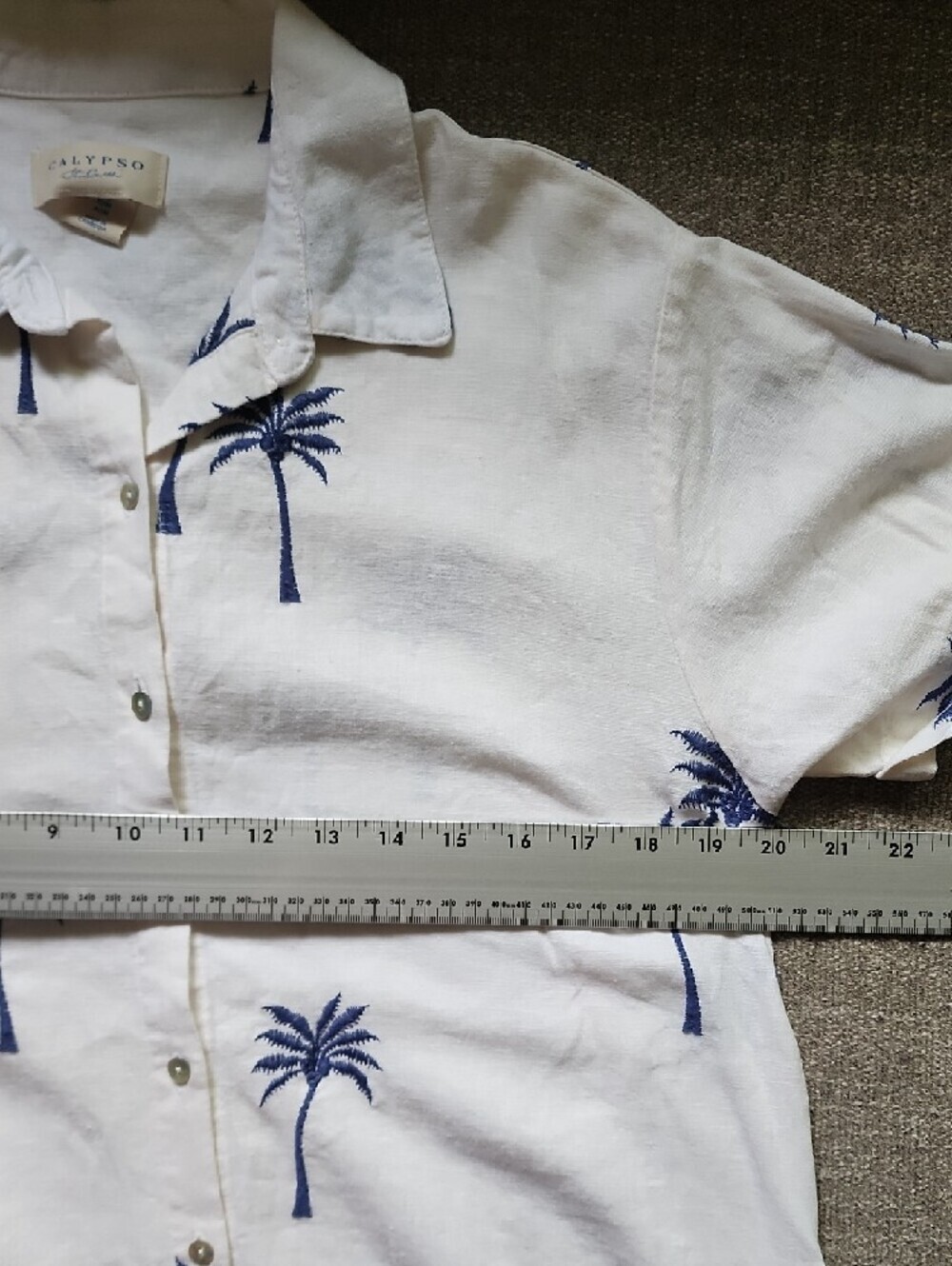Calypso St. Barth Palm Tree Linen Blend Shirt Dress Coastal Resort - Picture 8 of 11
